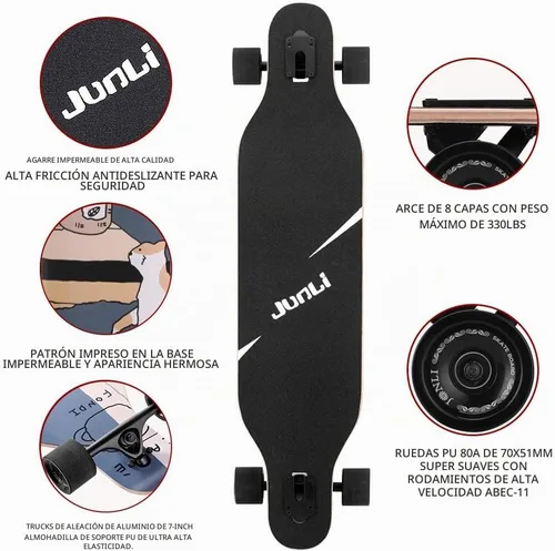 Vista 5 de Junli - Patineta Freeride de 41 pulgadas, para skateboarding, estilo libre y pendientes. Floral