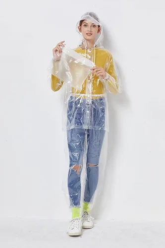 Vista 2 de Freesmily Chubasquero reutilizable transparente para mujeres y hombres, impermeable, traje de lluvia, conjunto de pantalones con capucha