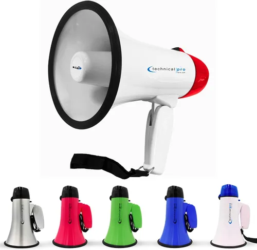 Vista 10 de Technical Pro Megáfono de megáfono portátil ligero de 20 vatios con correa, sirena y control de volumen, bueno para entrenadores, fútbol, fútbol