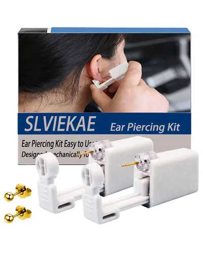 Vista 6 de Kit de perforación de oreja, 2 piezas, sin dolor, fácil de usar en casa, kit de pistola de perforación de oreja con aretes (dorado)