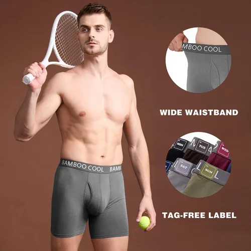 Vista 4 de BAMBOO COOL Calzoncillos tipo bóxer ultra ComfortSoft para hombre, absorben la humedad y son transpirables, no se suben con bragueta, paquete