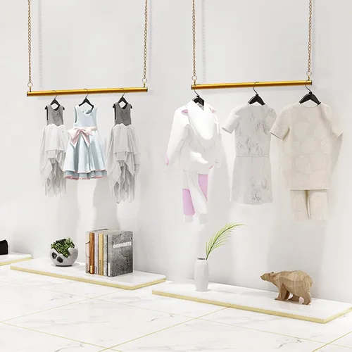 Vista 3 de 2 unidades, 24 estantes de ropa colgantes para boutique, altura ajustable, perchero de metal para vestidos de boda, estante de ropa dorado, colgador