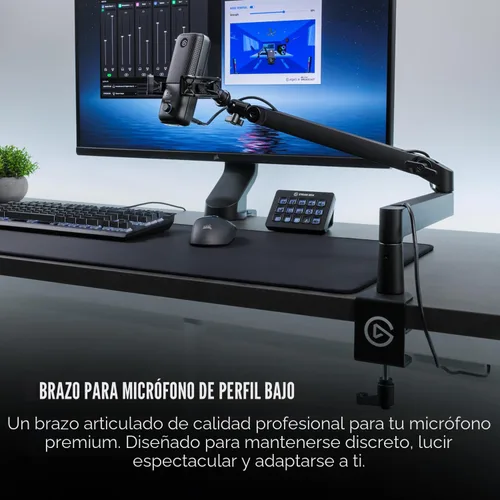 Vista 3 de Elgato Wave Mic Arm LP - Brazo de micrófono de perfil bajo premium con canales de gestión de cables, abrazadera de escritorio, montaje versátil