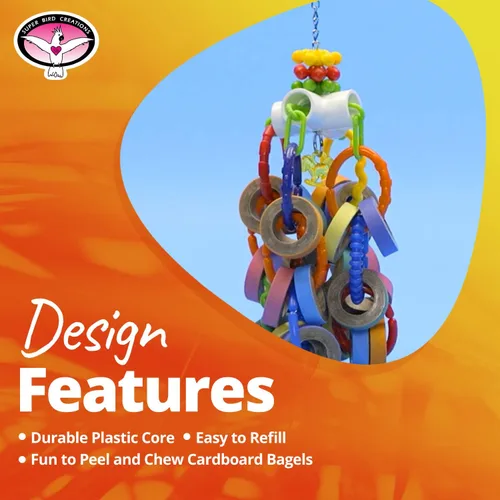 Vista 4 de Super Bird Creations SB1107 Bagel Cascade Bird juguete, tamaño grande, bagels recargables, 15 "x 4.5