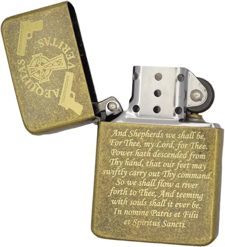 Vista 2 de GIFTS INFINITY Boondocks Saints Prayer - Encendedor de aceite negro mate resistente al viento con caja de regalo, encendedor de bolsillo de metal
