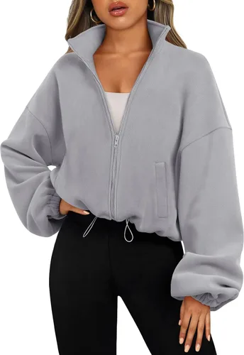 Vista 10 de AUTOMET Chaquetas de forro polar con cremallera para mujer, sudaderas Verde Armada (ArmyGreen)