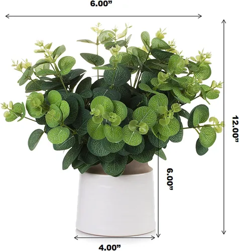 Vista 4 de Enova - Plantas artificiales de eucalipto artificiales en maceta de cerámica para decoración del hogar, oficina, jardín