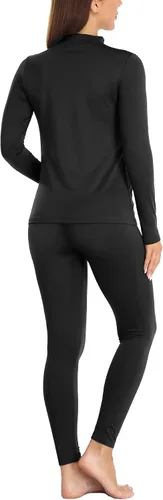 Vista 2 de Conjunto de ropa interior térmica con cuello alto falso para mujer, forro polar ultrasuave y cálido