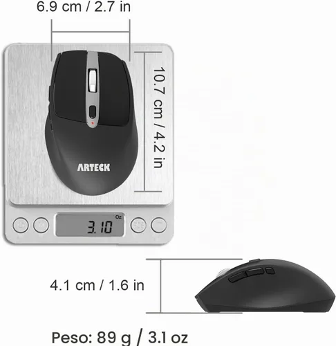 Vista 6 de Arteck Ratón inalámbrico, ratón óptico ergonómico inalámbrico USB de 2.4 G, con receptor Nano USB, botones de interruptor lateral silencioso