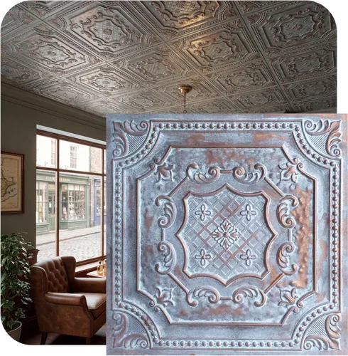 Vista 38 de DCT04 Elizabelthan Shield - Azulejo de techo de PVC de 2 x 2 pies (cubiertas / 200 pies cuadrados), gris pardo antiguo, 50 piezas Antique taupe