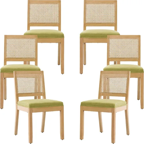 Vista 44 de ODUSE-DAILY Juego de 2 sillas de comedor French Country color beige, sillas de comedor de madera bohemia con respaldo tejido y asiento tapizado