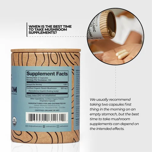 Vista 5 de Cápsulas de suplemento de hongos orgánicos Reishi Extracto de ganoderma, suplemento de apoyo inmunológico Aumenta la energía, combate la fatiga