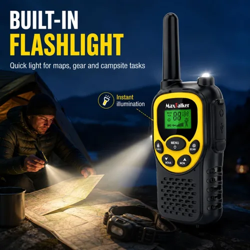 Vista 8 de Walkie Talkies - Paquete de 4 radios bidireccionales recargables FRS de Verde/Azul/Amarillo/Naranja