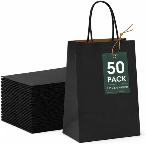 Vista 20 de GSSUSA Bolsas de papel negras de 8 x 4.25 x 10.5 pulgadas, 20 unidades, bolsa de papel de regalo con asas a granel, regalo de graduación, papel