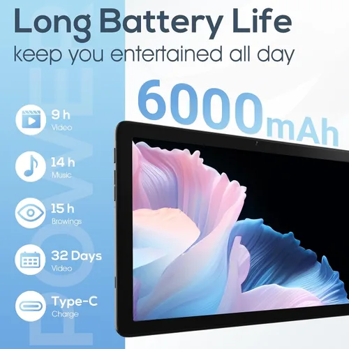 Vista 4 de Tablet Android 2025, tabletas Android 14 de 10.1 pulgadas con Octa-Core, 10GB+64GB, batería de 6000mAh, cámara de 5MP+8MP, pantalla IPS HD de 800 x
