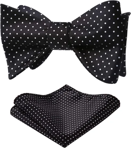 Vista 159 de HISDERN Pajaritas para hombre, diseño de lunares, corbatín y bolsillo cuadrado, clásico, esmoquin de negocios, boda, pajaritas, pañuelo