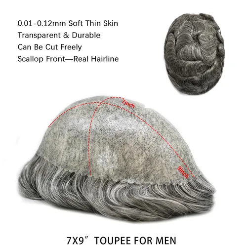 Vista 288 de Toupee para hombre 100% cabello humano real tupé para hombres 0.004 in piel de poliuretano para hombre, sistema de reemplazo de piezas de pelo