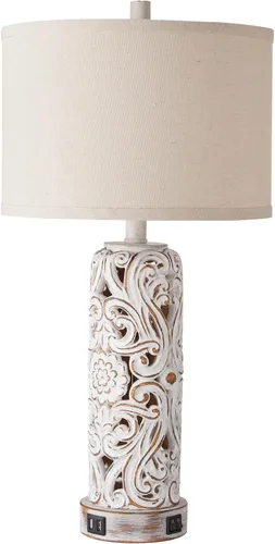 Vista 9 de Lámparas de mesa rústicas para sala de estar y dormitorio Lámpara de noche vintage con doble puerto USB, lámparas retro de resina blanca antigua