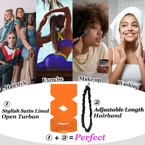 Vista 6 de Elegante turbante abierto con forro de satén para mujer, diademas de entrenamiento unisex antideslizantes deportivas para yoga, para viajes, fitness