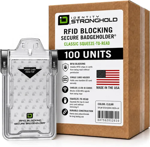 Vista 19 de Identity Stronghold - Soporte seguro para tarjetas RFID para 1 tarjeta, soporte para tarjetas de identificación de plástico duro resistente