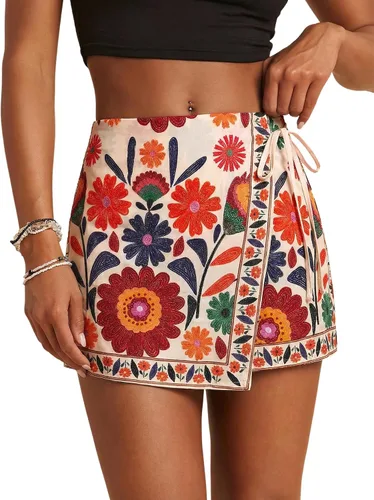 Vista 32 de SweatyRocks Mini faldas bohemias para mujer, pantalones cortos florales con Negro