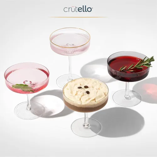 Vista 4 de Crutello Copas de champán Coupé, juego de 4-7 onzas, rosa, acanalado Rosa rubor