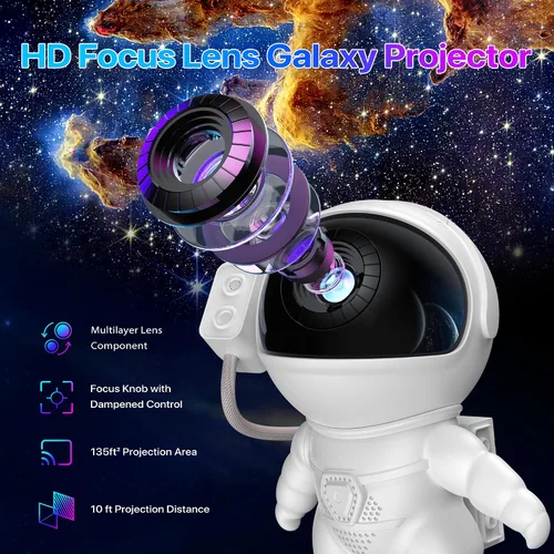 Vista 6 de FlyLily Proyector de Galaxia, Proyector de Planetario HD 12 en 1 Astronauta de Galaxia para Recámara, Proyector de Luz Nocturna de Estrellas