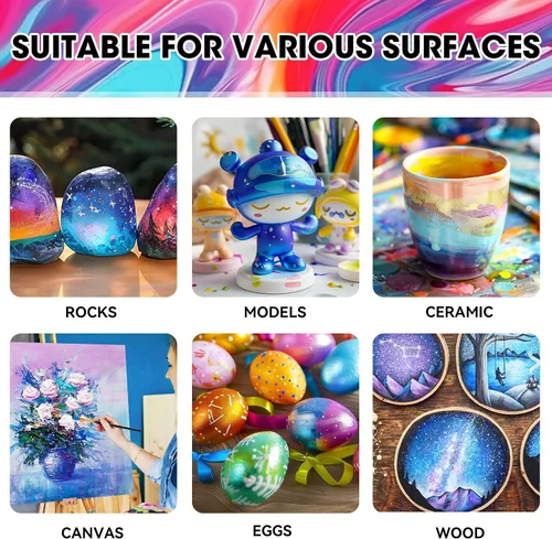 Vista 6 de Juego de pintura acrílica iridiscente de 40 piezas con 12 pinceles, 2 cuchillos y paleta, 24 colores (2 onzas/60 ml) - para adultos, artistas