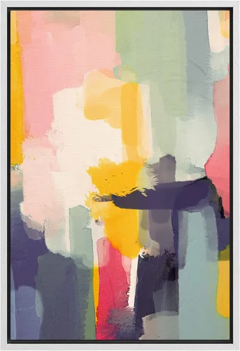 Vista 43 de SIGNFORD Lienzo enmarcado para pared, acuarela pastel, rosa, puesta de sol, nube, naturaleza, ilustraciones de área silvestre, arte moderno