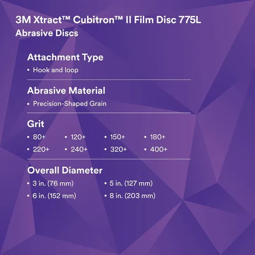 Vista 11 de 3M Xtract Cubitron II Hookit Clean - Disco de lijado de 3 pulgadas, 775 L, 150+, 3 pulgadas, paquete de 50 discos de lijado con gancho y bucle