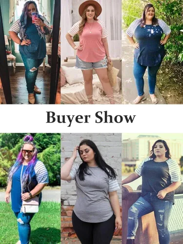 Vista 3 de Camisa Dolnine estilo túnica, talla extra grande, a rayas, camisa informal de raglán, para mujer