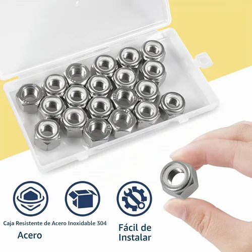 Vista 5 de Paquete de 20 tuercas de bloqueo de 1/2"-13 pulgadas, tuercas de bloqueo de acero inoxidable 304 (A2-70) con inserto de nailon, tuercas de bloqueo