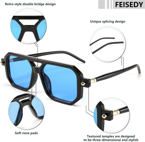 Vista 4 de Feisedy - B2622 - Lentes de sol estilo aviador, cuadrados, clásicos de los años 70, unisex, con montura clásica retro y elegante, UV400