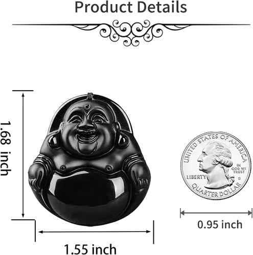 Vista 6 de Collar de obsidiana negra con dije de protección de amuleto de la suerte con cadena de cuentas extendida, piedra de cristal curativa, collares