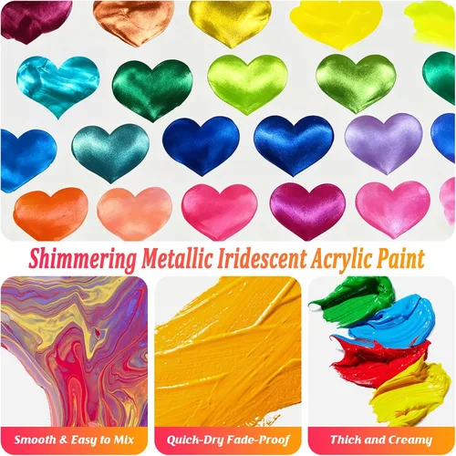 Vista 4 de Caliart - Juego de pintura acrílica iridiscente de 24 colores camaleón con 12 pinceles Craft Painting kit for Adults Artists Beginners, Rich