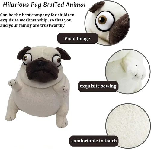 Vista 2 de Divertido animal de peluche de Pug – Juguete de peluche divertido y lindo de perro carlino feo de 6 pulgadas, peluche extraño para niños, niños