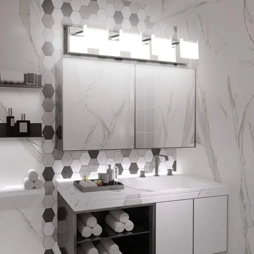 Vista 2 de Ralbay Luces de tocador modernas 4 luces LED modernas para tocador de baño, lámpara de pared sobre espejo