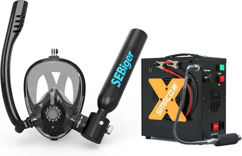 Vista 14 de Máscara de snorkel Mini tanque de buceo 0.5L hasta 6 minutos de respiración submarina dentro de 30 pies de profundidad de buceo pequeño tanque
