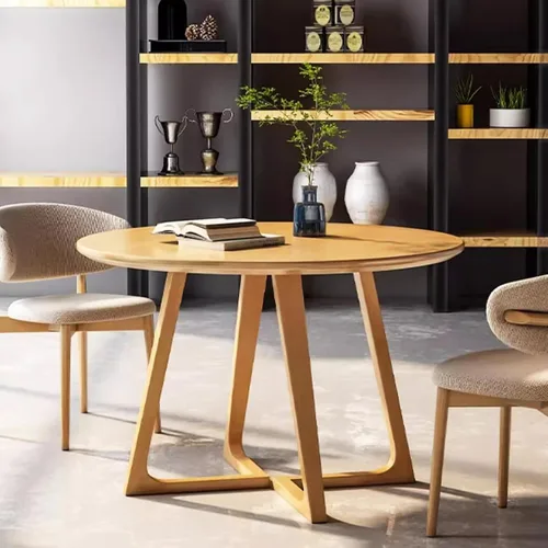 Vista 7 de Mesa de comedor moderna de mediados de siglo, mesas redondas de madera maciza para cocina y comedor, mesa de pedestal rústica, mesa de centro