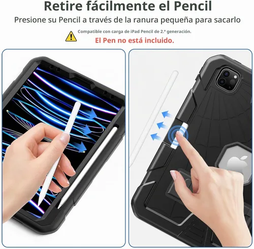 Vista 4 de TSQQST Funda para iPad Pro de 11 pulgadas de 4ª generación 2022 con soporte para lápices, protección de cuerpo completo a prueba de niños, funda