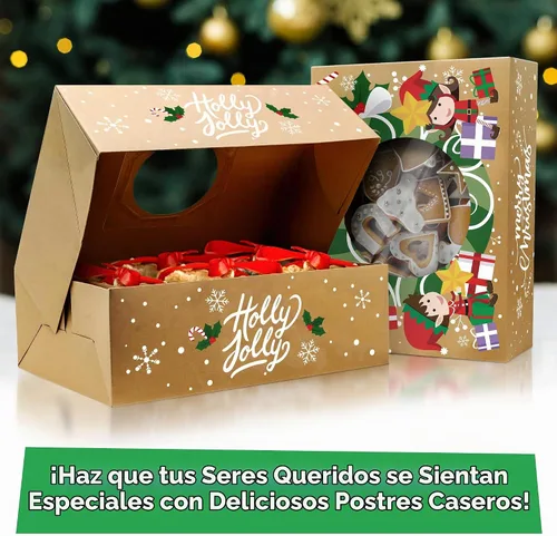 Vista 6 de Cajas de galletas navideñas para regalar, 12 latas de galletas navideñas de papel kraft con tapas, cajas resistentes de Navidad, latas de Navidad