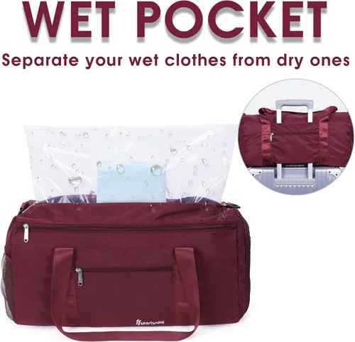 Vista 2 de Bolsa deportiva de gimnasio con bolsillo húmedo y compartimento para zapatos, bolsa de yoga ligera para hombres y mujeres, 2-Wine Red-Nueva versión