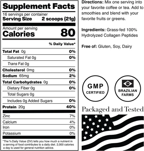 Vista 5 de Norcal - Péptidos de colágeno hidrolizados, 12 onzas, 0.71 onzas de proteína, 0.00 oz de carbohidratos/grasa, vacas brasileñas alimentadas con pasto