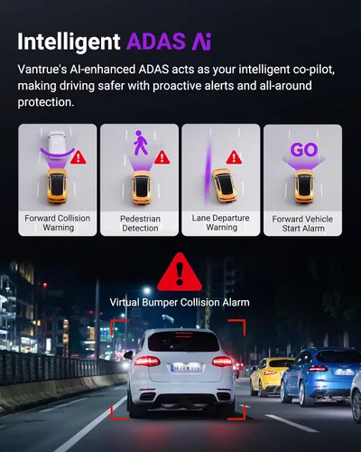 Vista 2 de Vantrue S1 Pro Dash Cam frontal STARVIS 2, mini cámara de tablero de 2.7 K para automóviles, ADAS, control de aplicaciones, WiFi GPS integrado