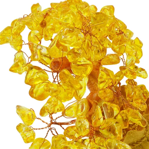 Vista 3 de Árbol de dinero Feng Shui de cuarzo citrino de 7 pulgadas, árbol de dinero de oro natural, oficina, habitación, buena suerte, decoración de fortuna