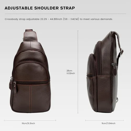 Vista 3 de molshine Sling - Mochila bandolera de cuero genuino para hombres y mujeres, mochila vintage para ciclismo