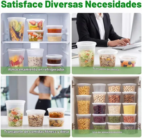 Vista 6 de vivigu Recipientes de delicatessen con tapas 48 juegos [8, 16, 32 oz 16 cada uno] - Recipientes de almacenamiento de alimentos con tapas aptos