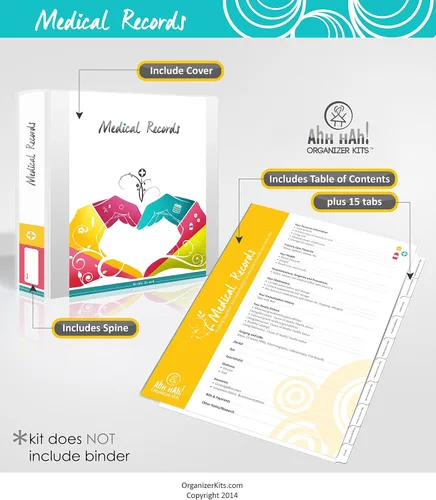 Vista 4 de Ahh Hah! Kit organizador para registros médicos, pestañas impresas profesionalmente para uso en una carpeta de tres anillas