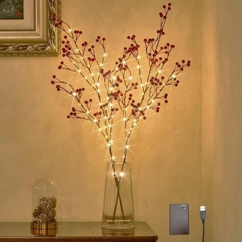 Vista 10 de Litbloom - Ramas de sauce iluminadas plateadas con purpurina, de 32 pulgadas, 120 luces LED con temporizador que funcionan