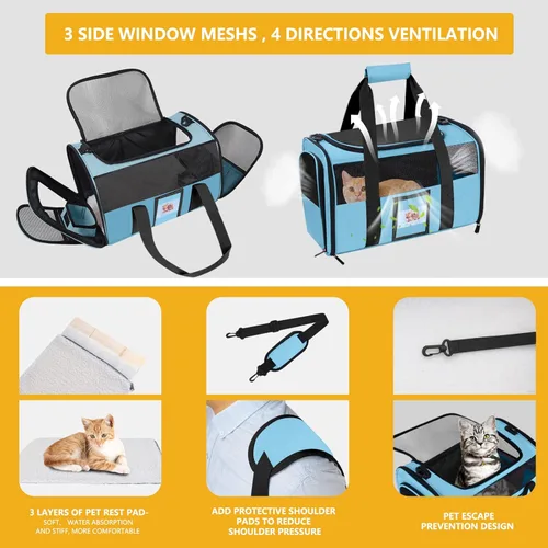 Vista 5 de Transportador para gatos, transportadores para perros aprobados por aerolíneas para perros pequeños, gatitos, transportadores para gatos pequeños